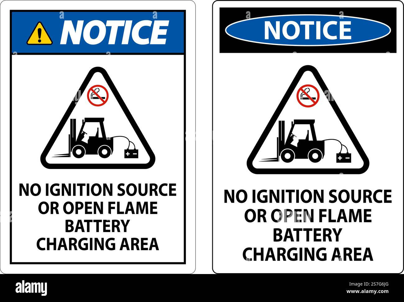 Notice Sign No Ignition Source Or Open Flame, Battery Charging Area Stock Vector