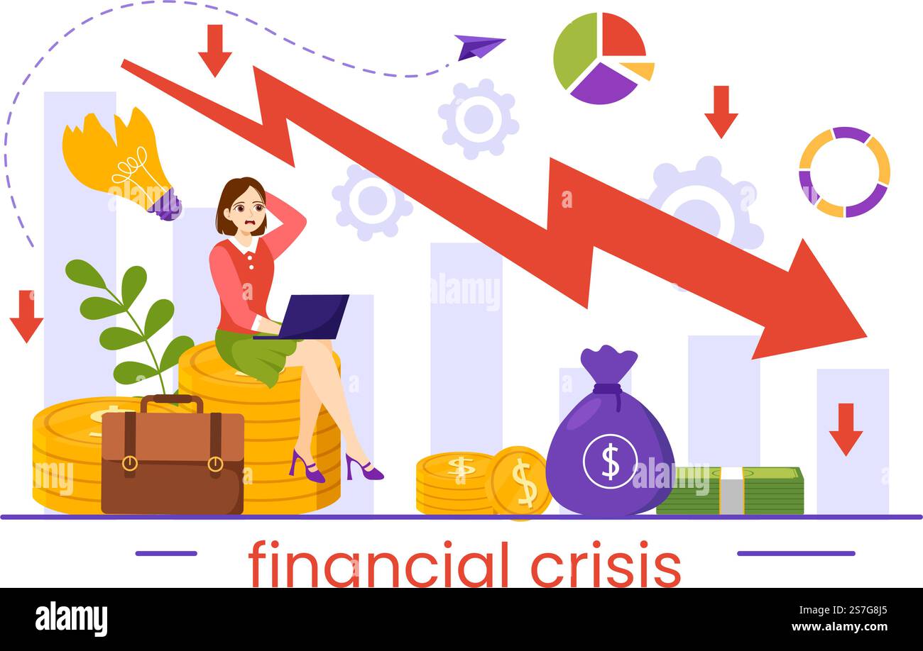 Financial Crisis Vector Illustration with Bankruptcy, Collapse of the ...