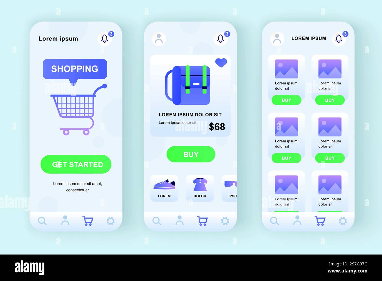 Online shopping solution unique neomorphic design kit. Shopping app ...