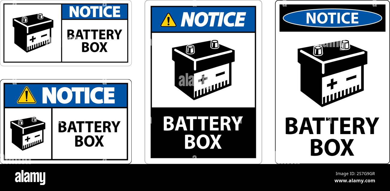 Notice Battery Box with Icon Sign On White Background Stock Vector