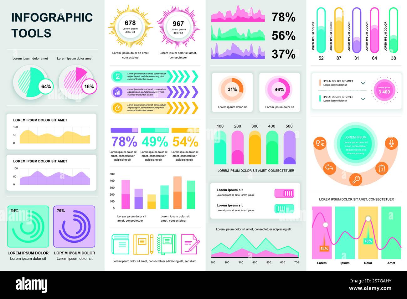 Bundle infographic UI, UX, KIT elements. Different charts, diagrams ...