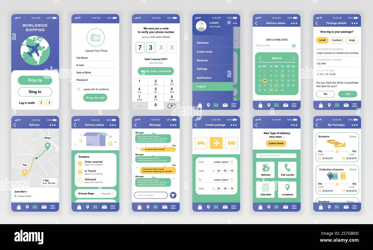 Set of UI, UX, GUI screens Delivery app flat design template for mobile ...