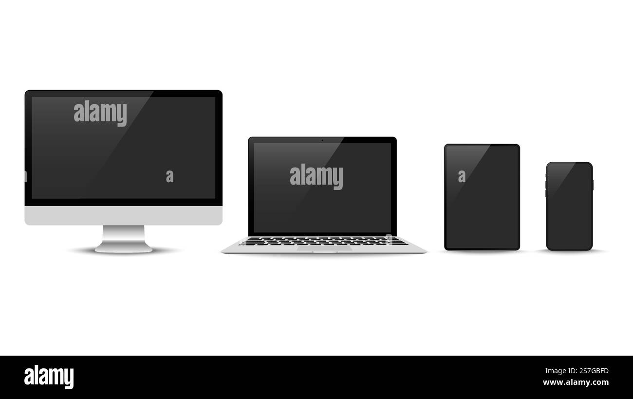 Realistic vector. Device set: monitor laptop, tablet and phone template ...
