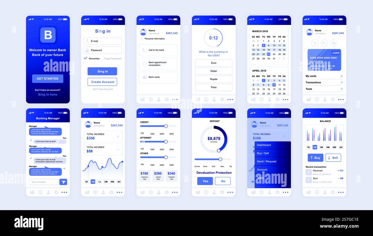 Set of UI, UX, GUI screens Banking app flat design template for mobile ...