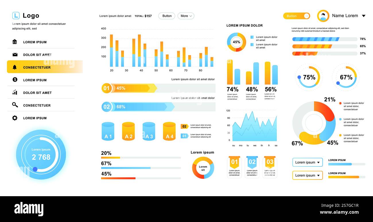 Dashboard UI. Admin panel vector design template with infographic ...