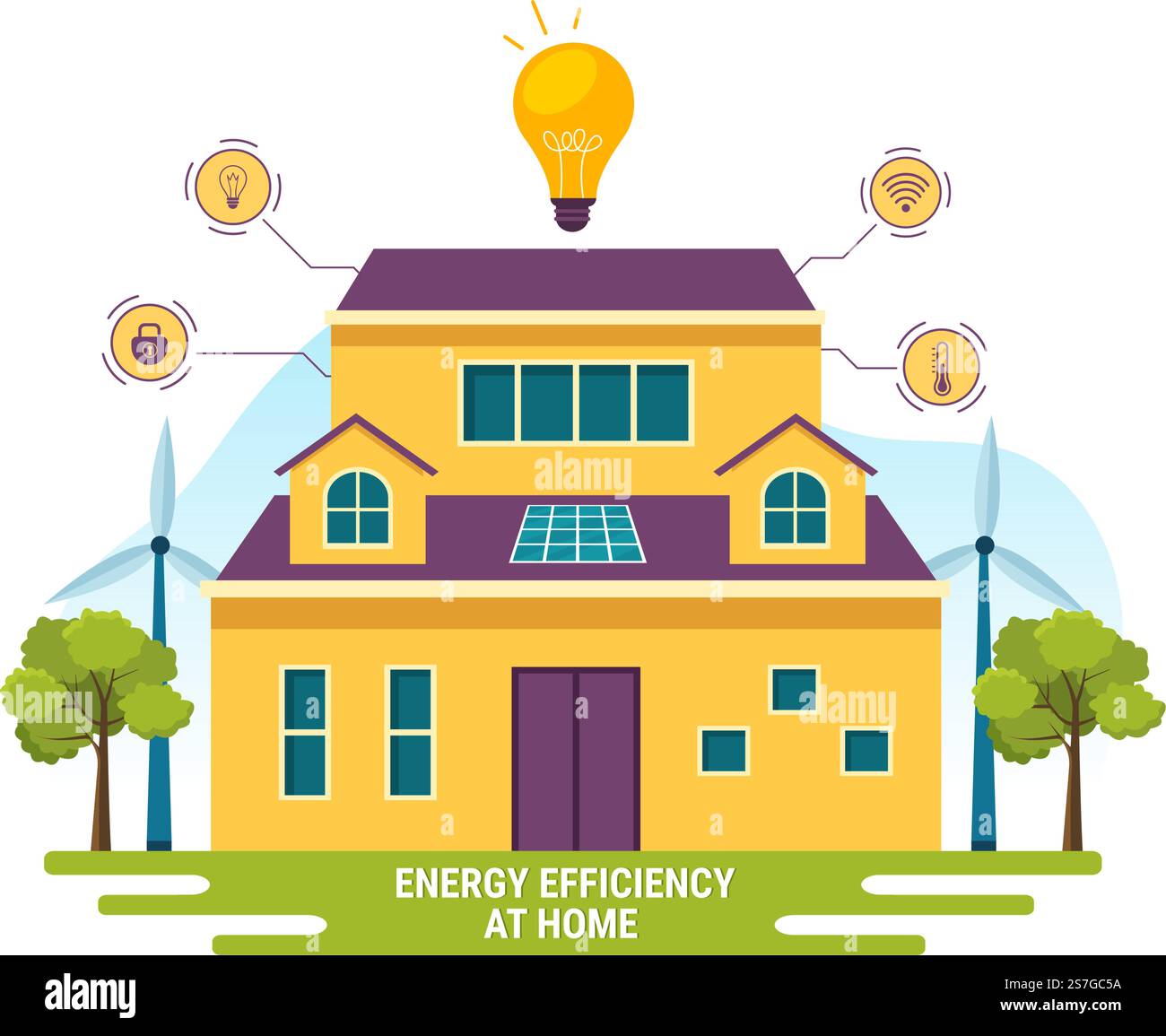 View of Energy Efficient at Home Vector Illustration of Smart House Technology ...