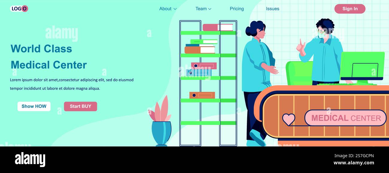 World Class Medical Center web banner concept. Doctor and nurse work in ...