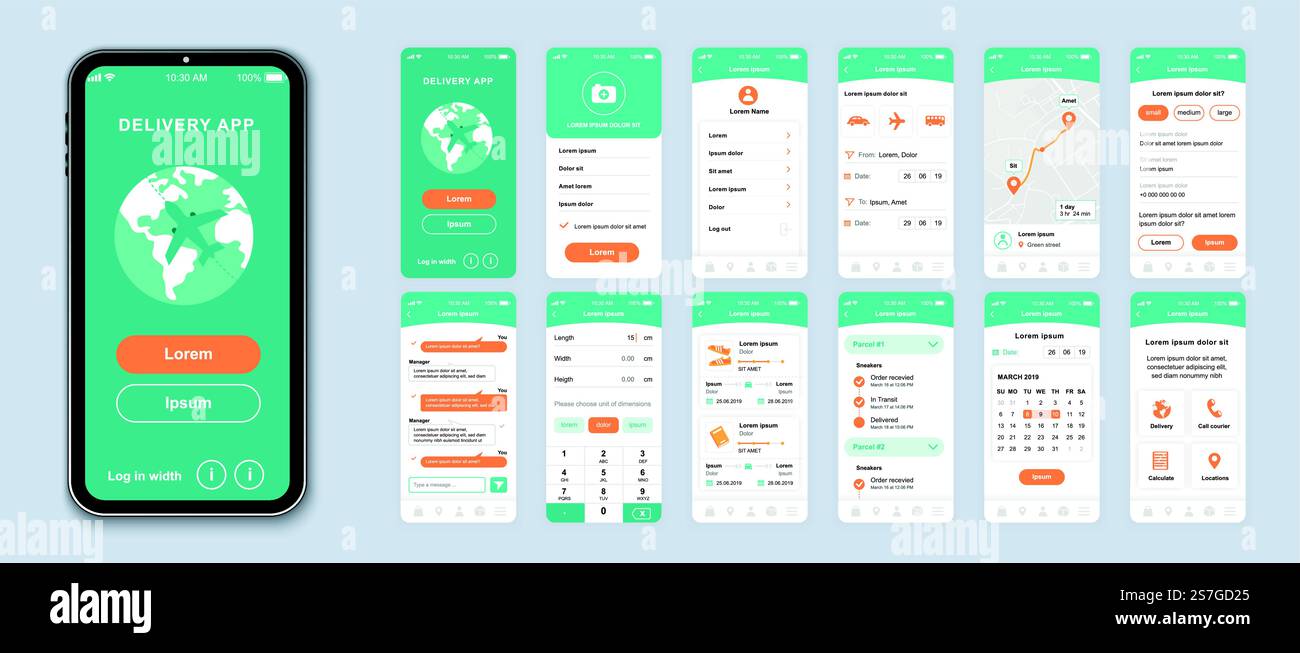 Delivery smartphone interface vector templates set. Mobile app page ...