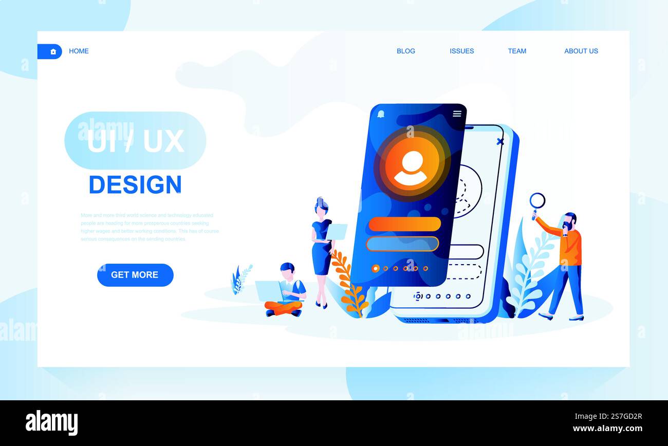 Ui, ux design vector landing page template with header. Application ...