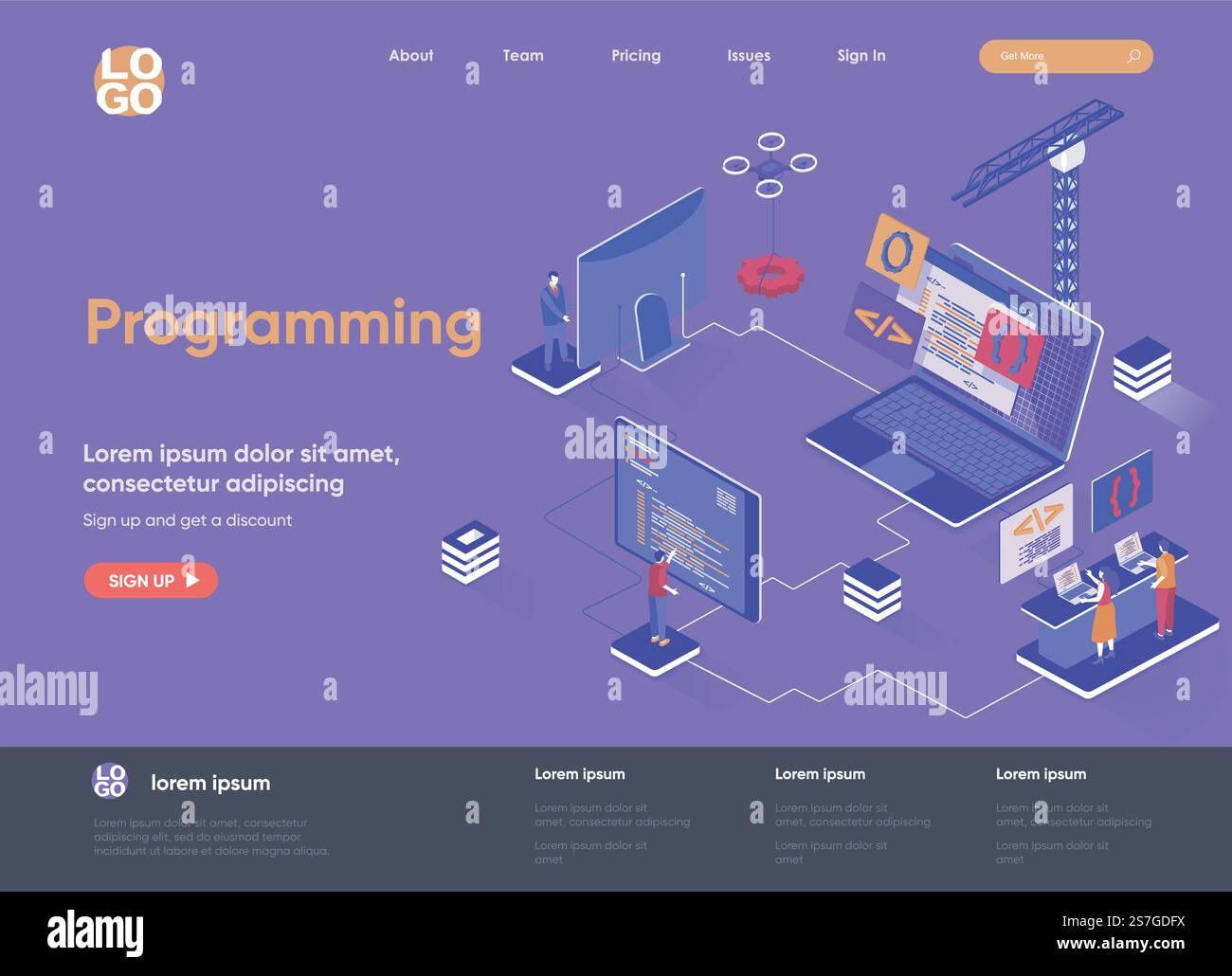 Programming isometric landing page. Full stack software development ...