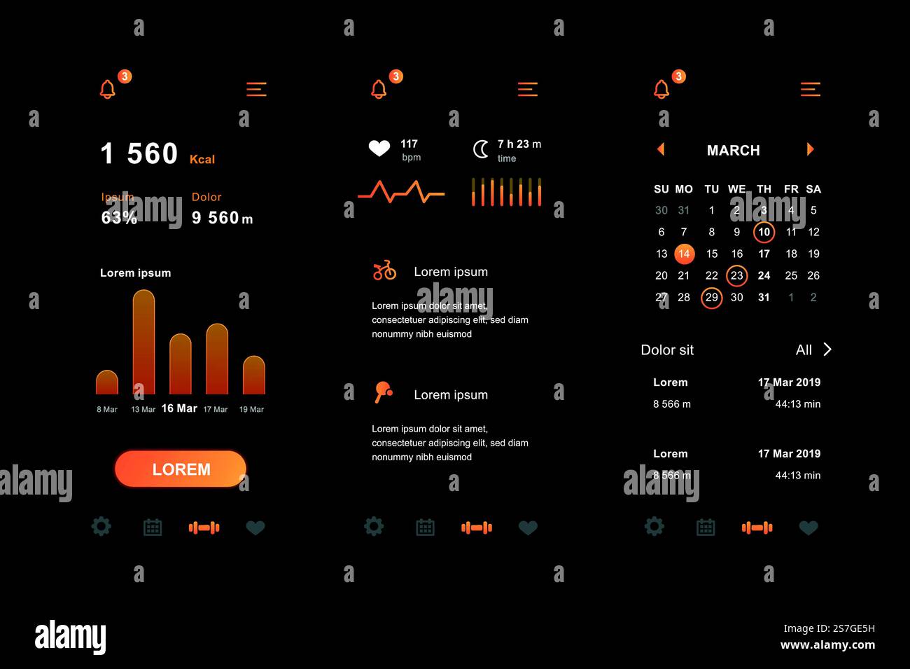 Fitness workout unique neumorphic design kit. Fitness tracker app with ...