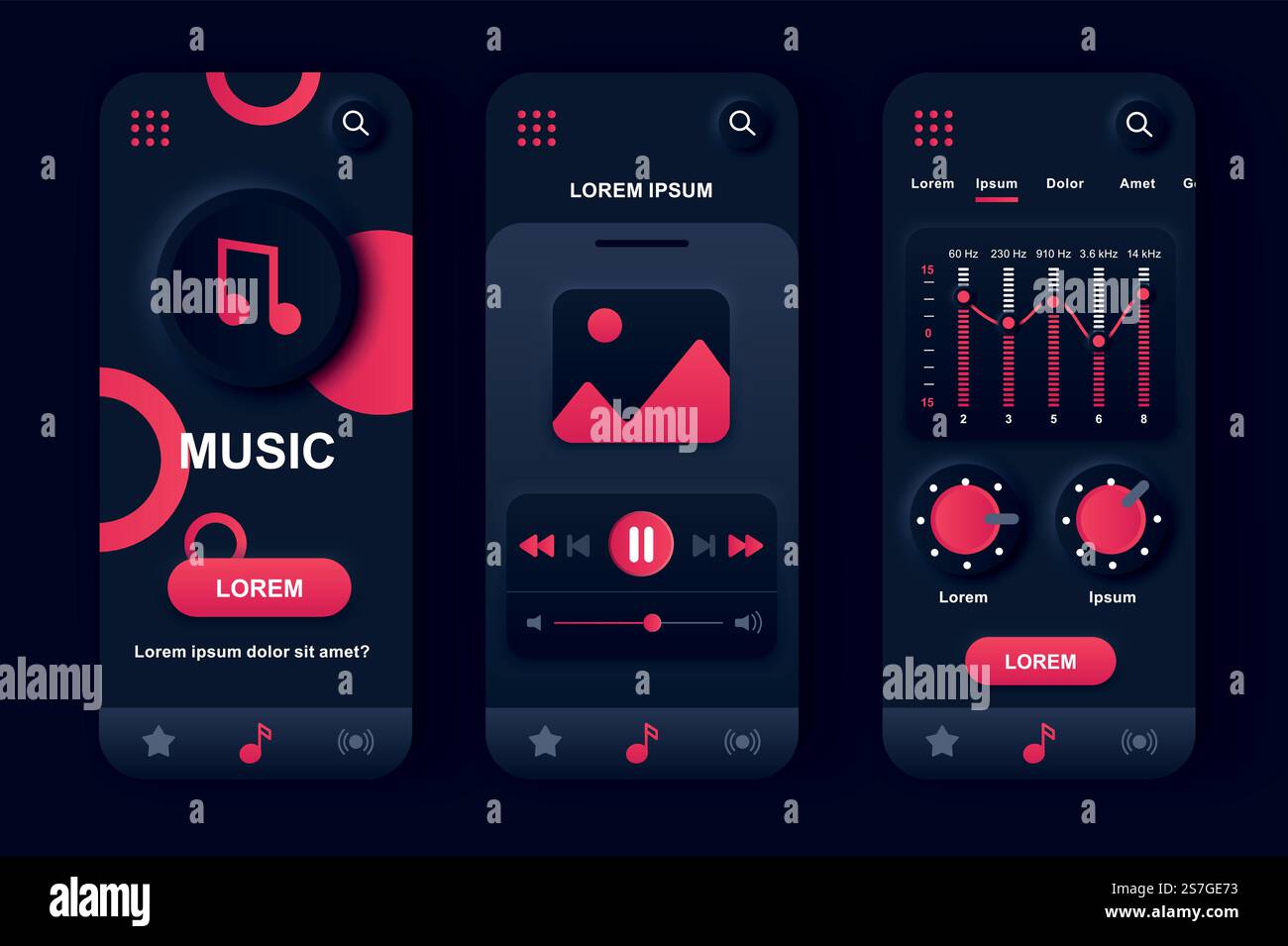 Music player unique neumorphic design kit for app. Audio player with ...