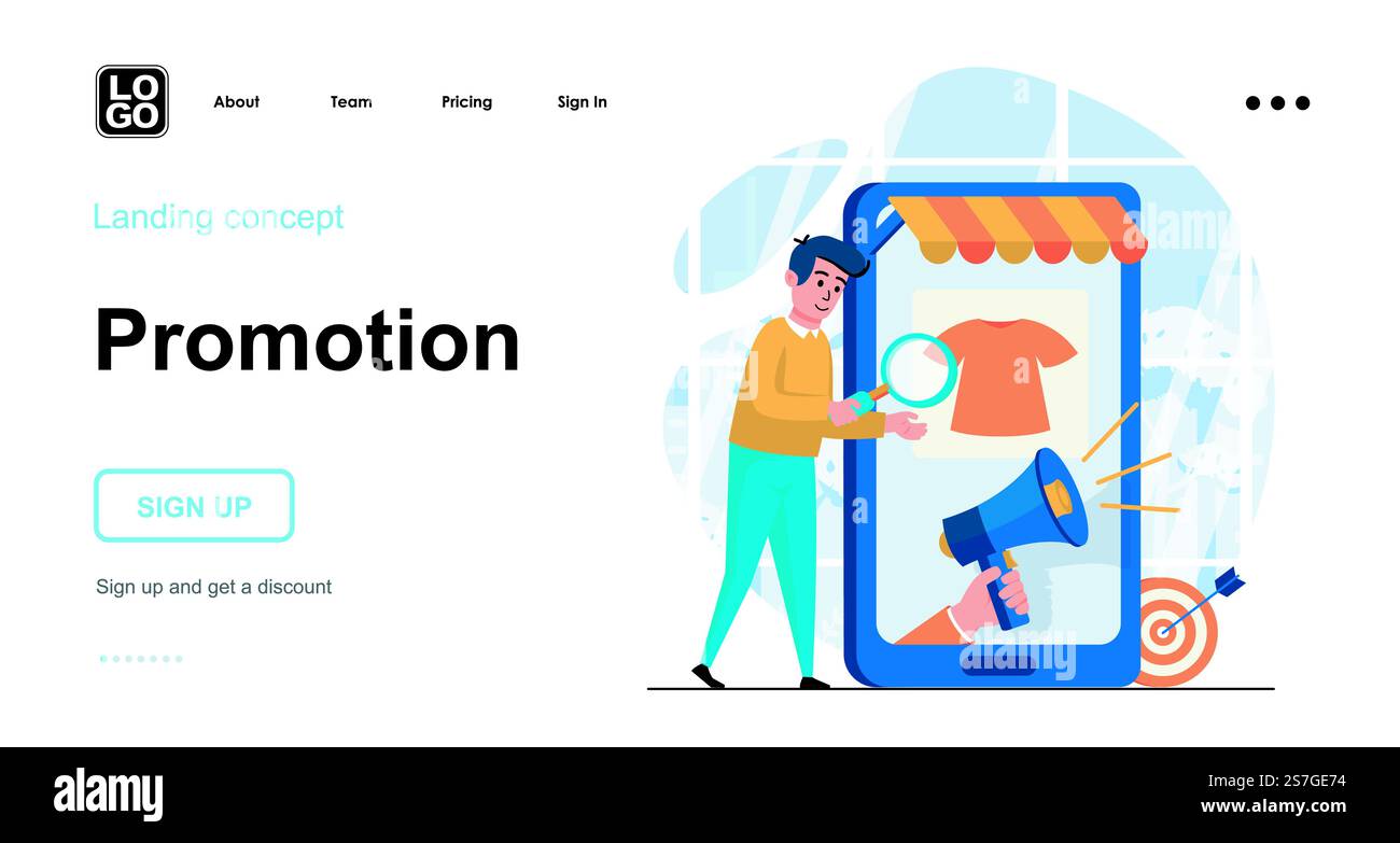 Promotion Man Promotion web concept man makes advertising campaign hi-res stock ...