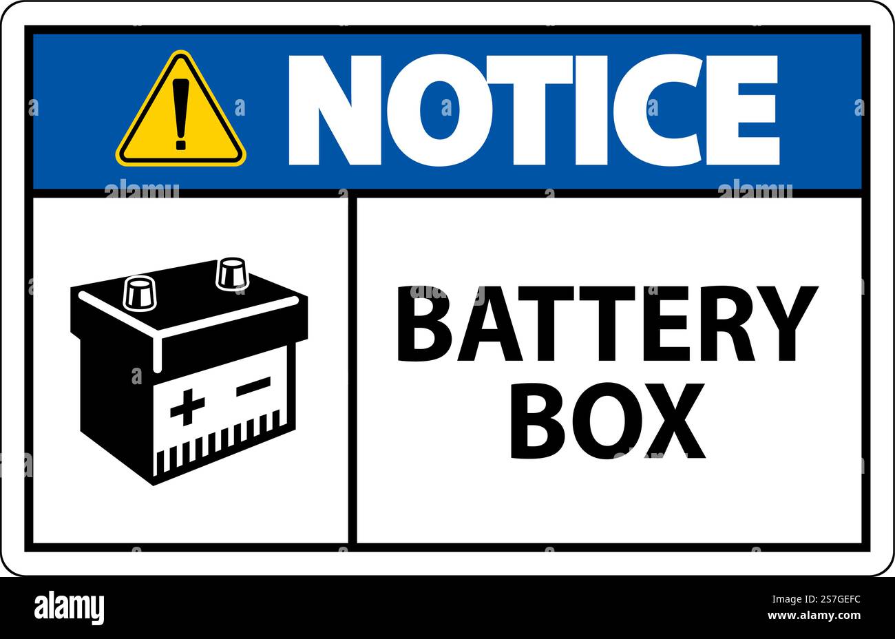 Notice Battery Box with Icon Sign On White Background Stock Vector