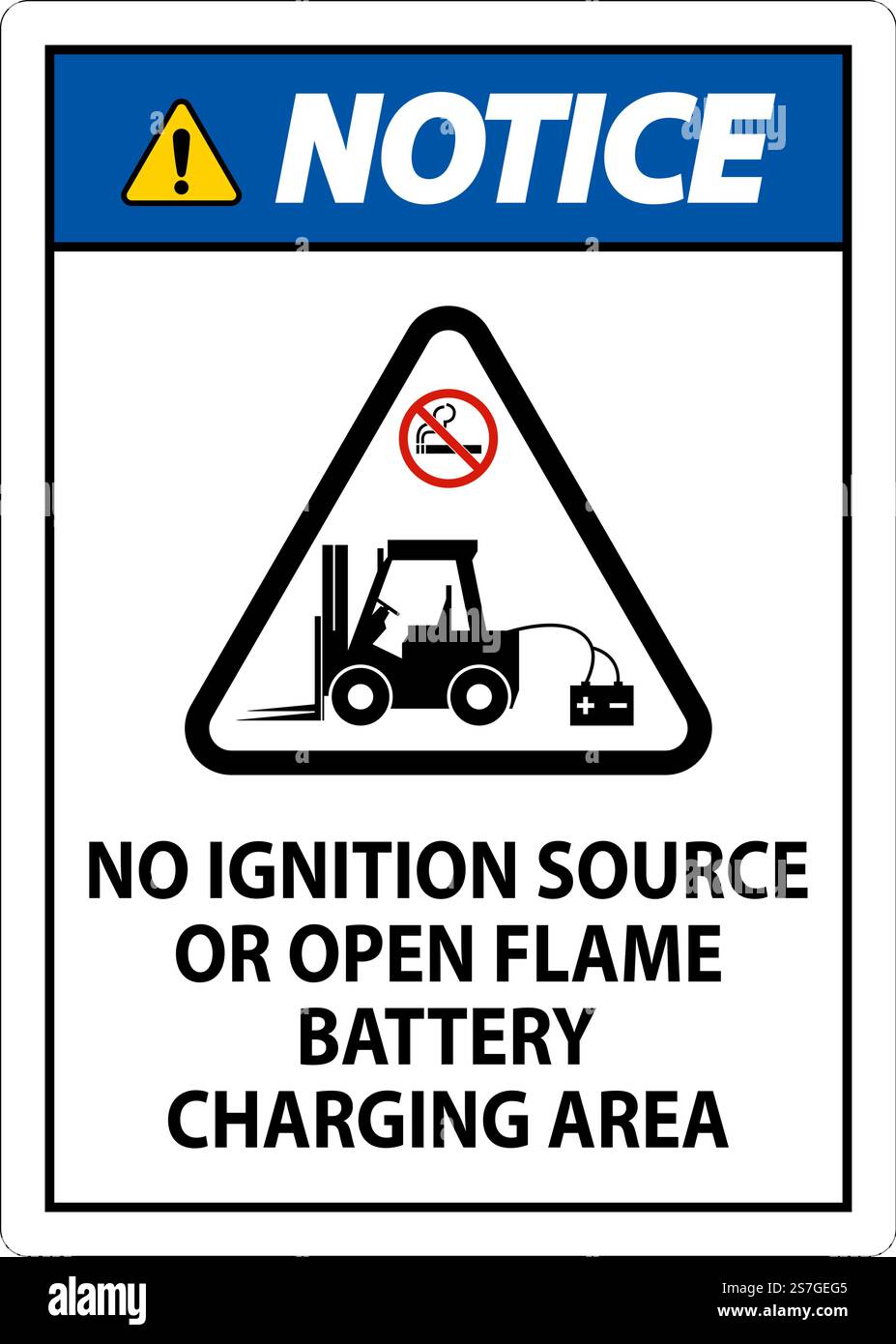 Notice Sign No Ignition Source Or Open Flame, Battery Charging Area Stock Vector