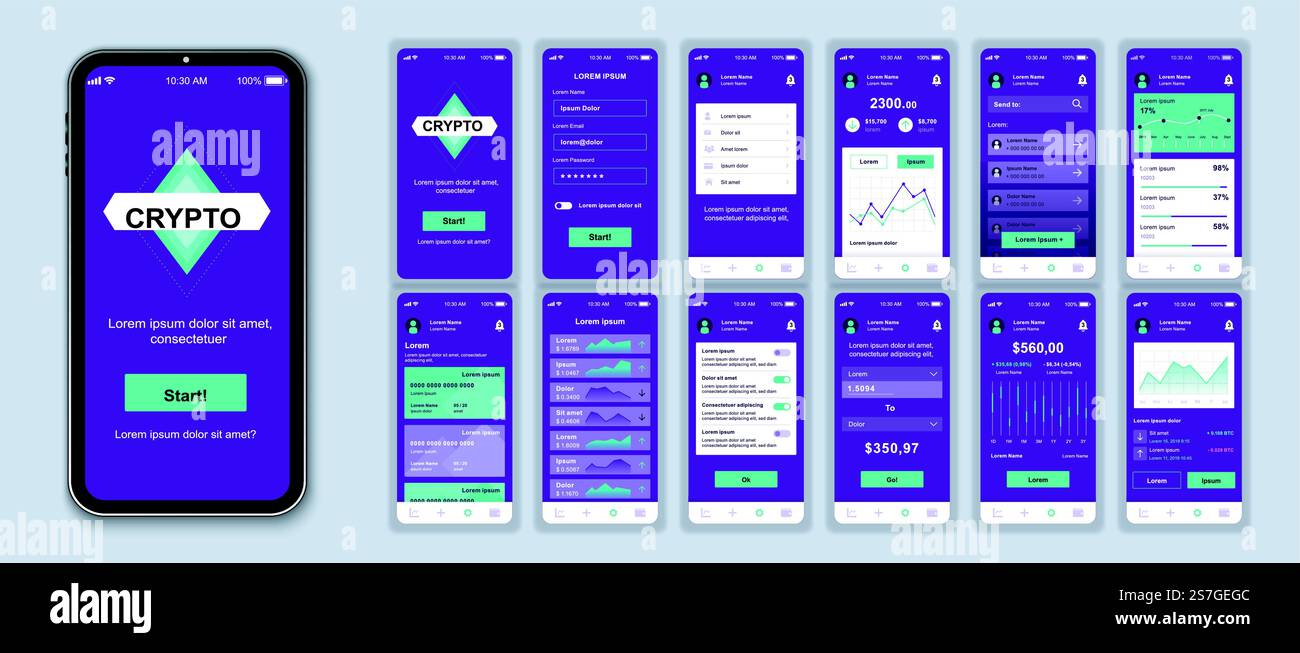 Cryptocurrency smartphone interface vector templates set. Financial app ...