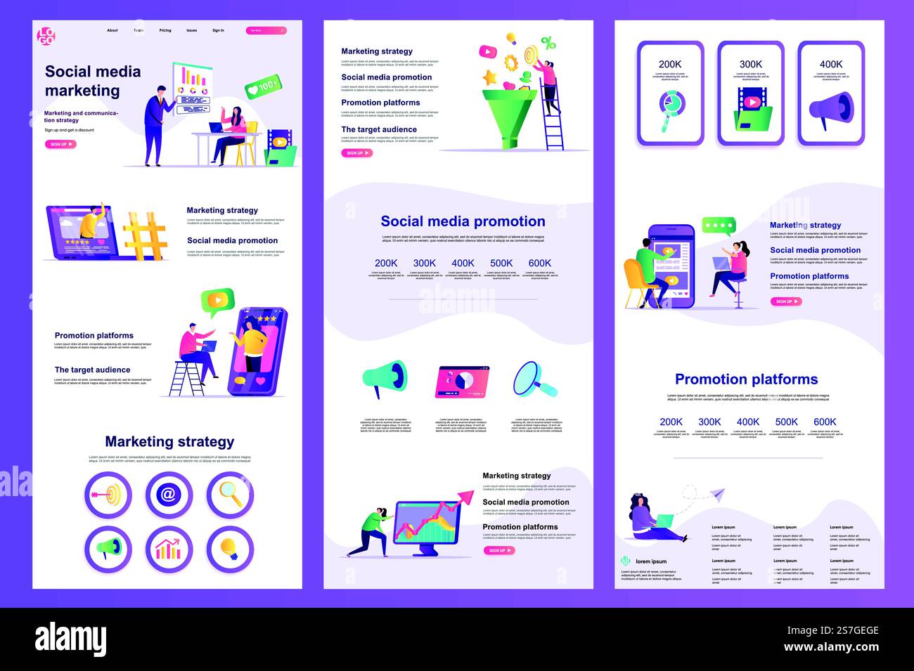 Social media marketing flat landing page. Marketing strategy, promotion ...