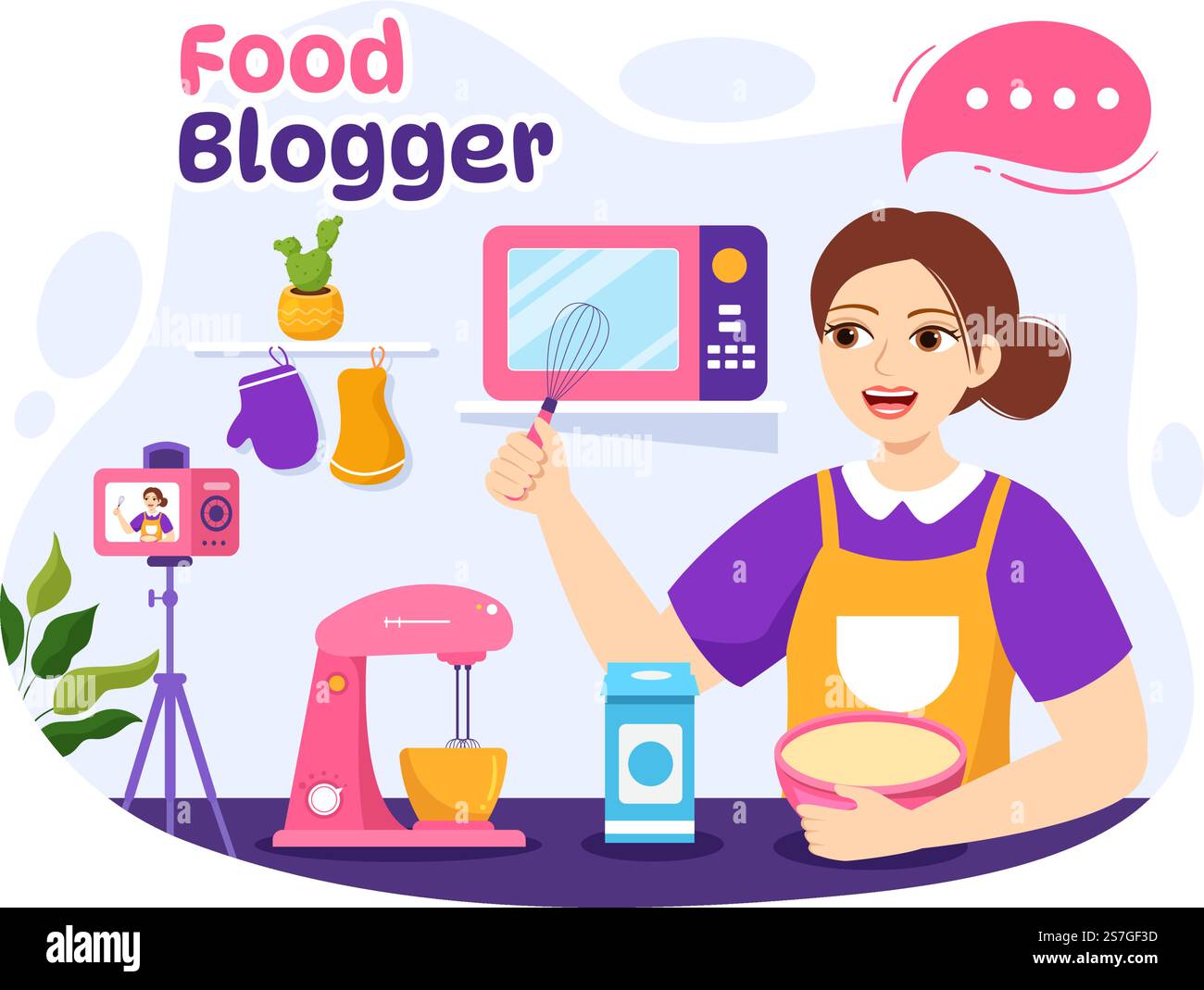 Food Blogger Vector Illustration with Influencer Review and Share it on ...