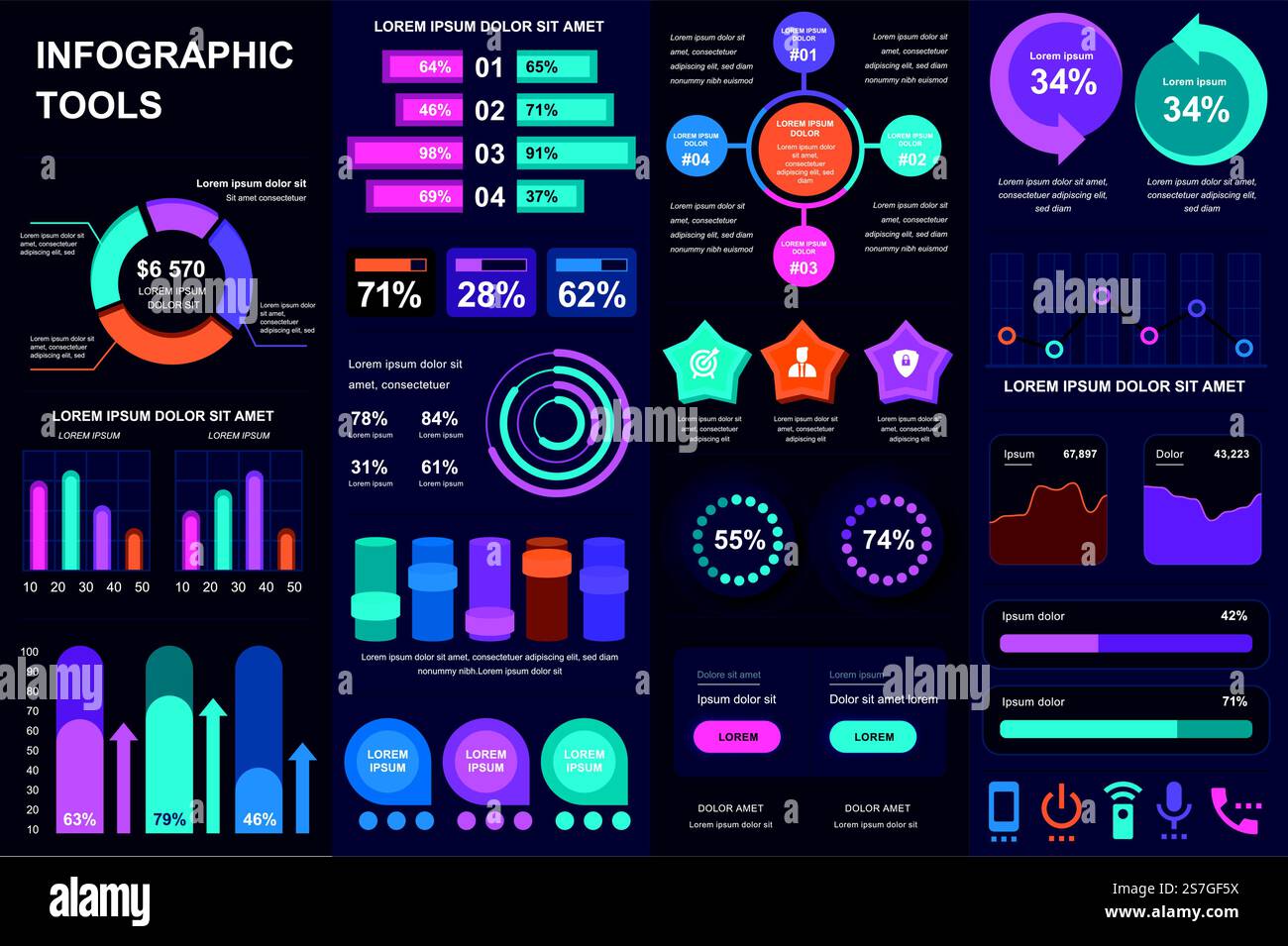Bundle infographic UI, UX, KIT elements. Different charts, diagrams ...