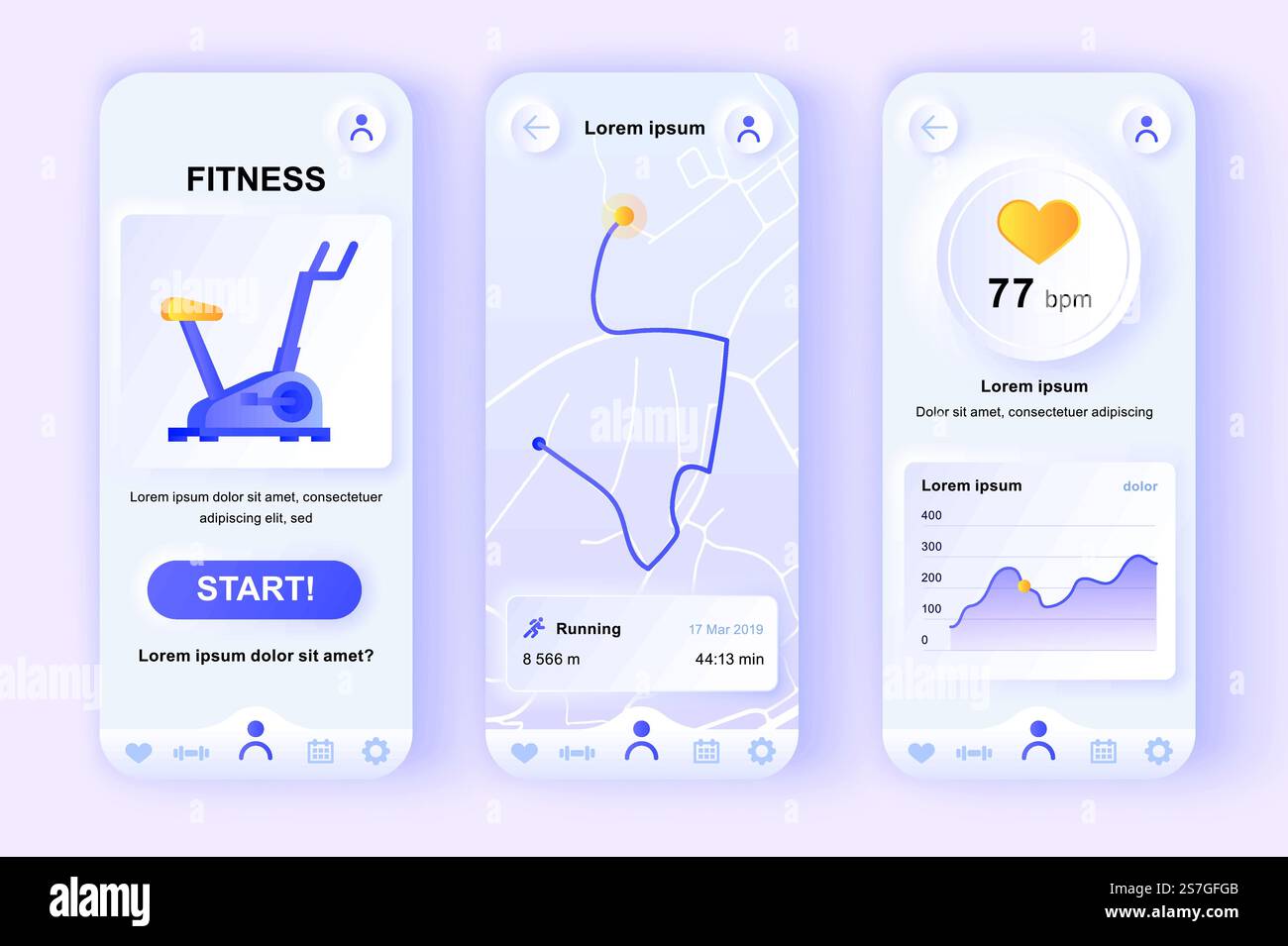 Fitness workout unique neumorphic design kit for mobile app. Fitness ...