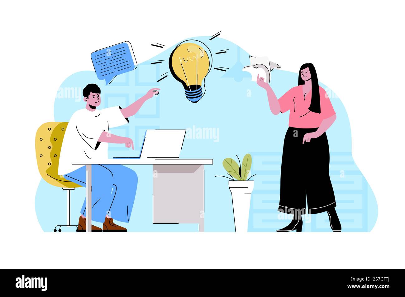 Business idea concept. Employees brainstorm and find creative solution ...