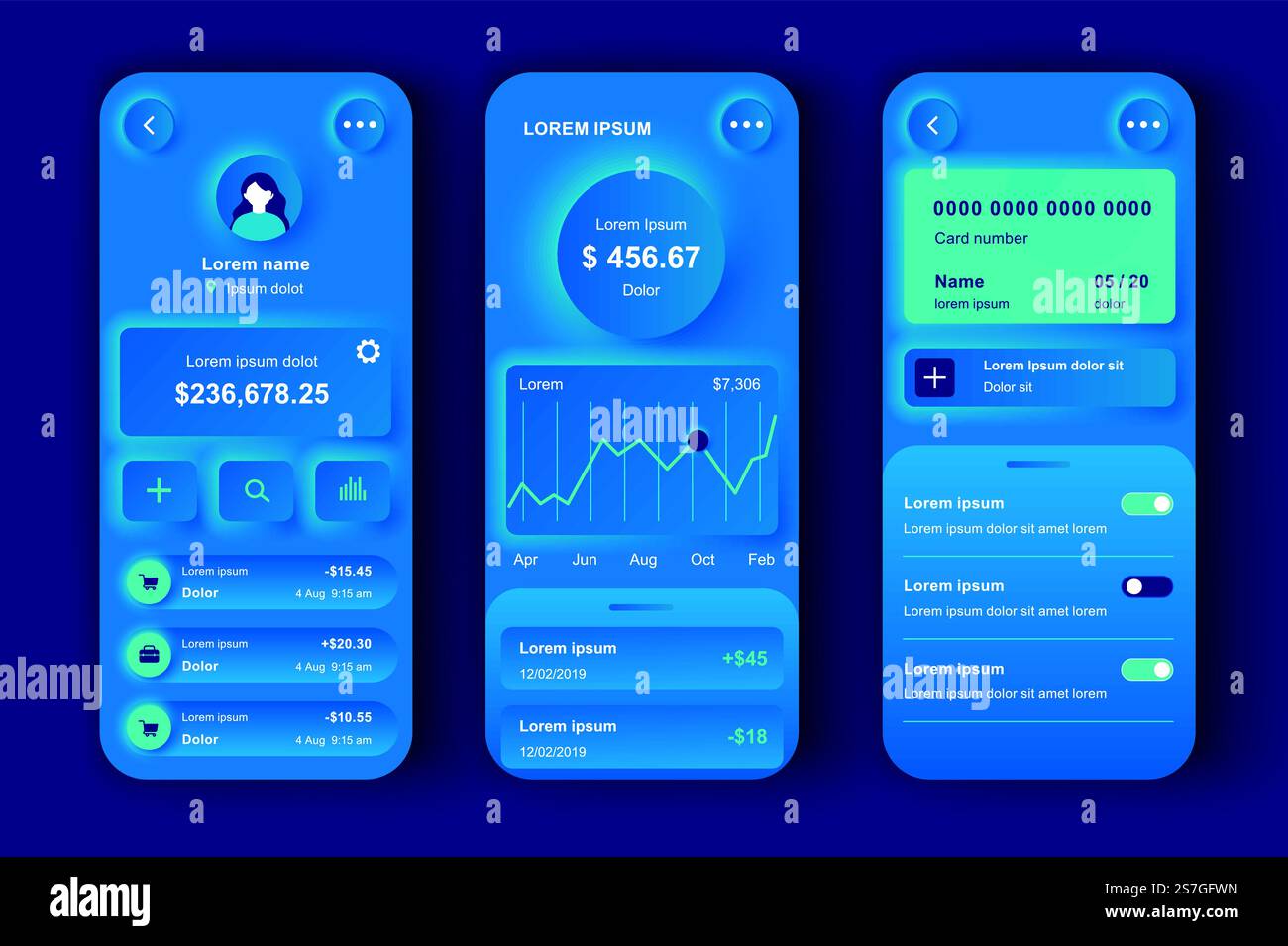 Finacial Gui Online banking unique neumorphic design kit. Smart finance app with ...