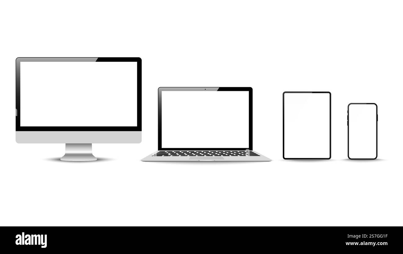 Realistic vector. Device set: monitor laptop, tablet and phone template ...