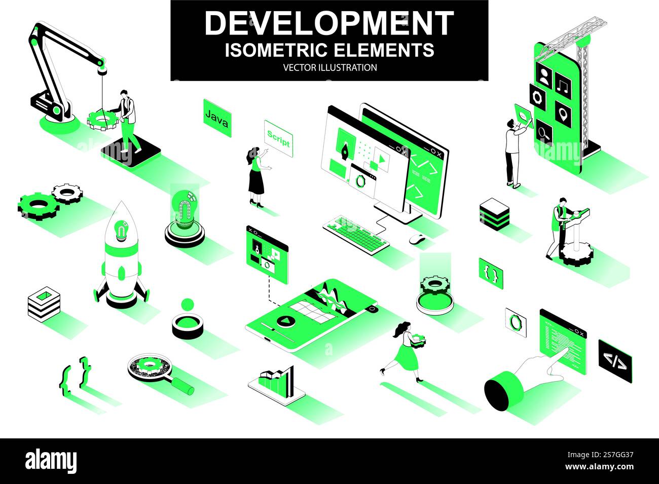 Development company bundle of isometric elements. interface prototyping ...