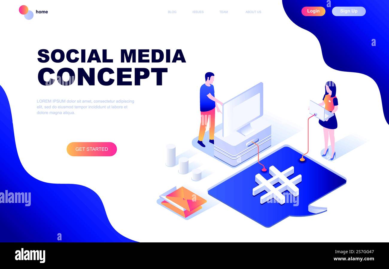 Modern flat design isometric concept of Social Media decorated people ...