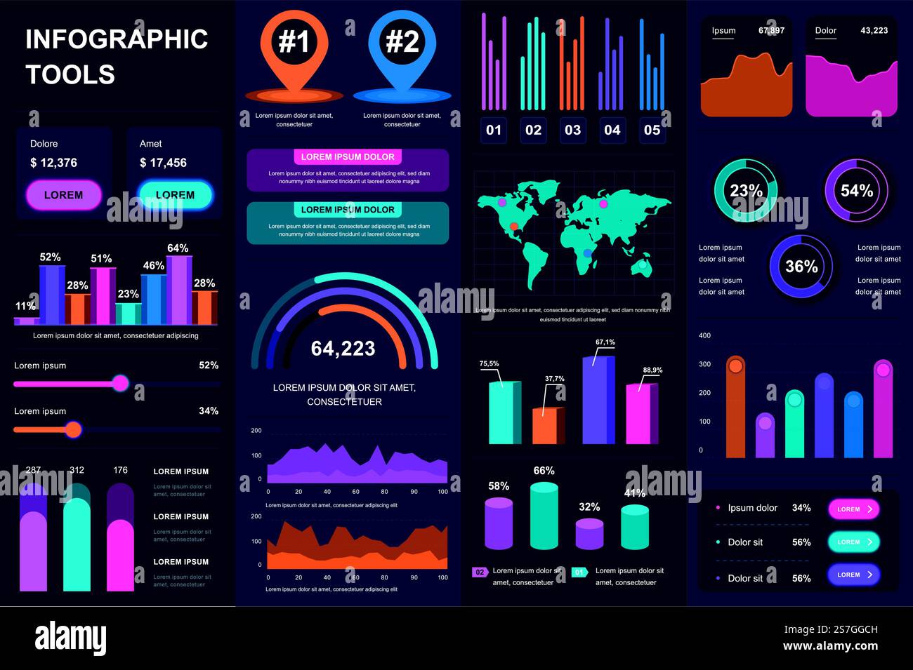 Bundle infographic UI, UX, KIT elements. Different charts, diagrams ...