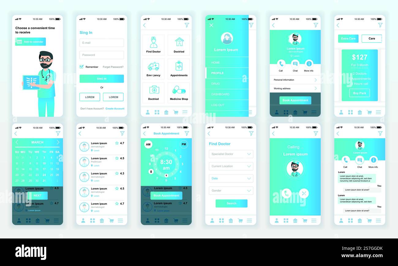 Set of UI, UX, GUI screens Medicine app flat design template for mobile ...