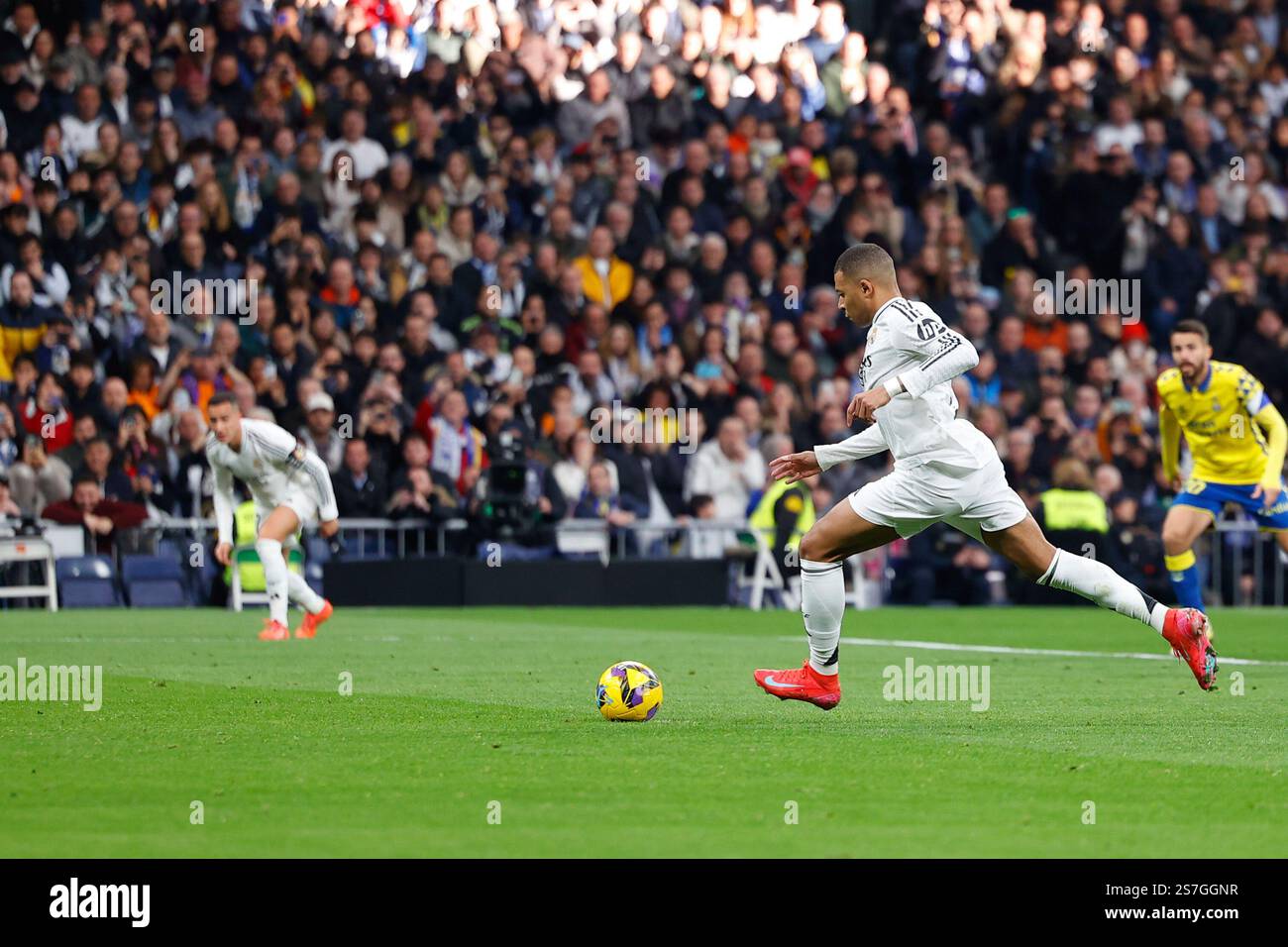 Kylian Mbappe of Real Madrid scores a penalty goal during the Spanish