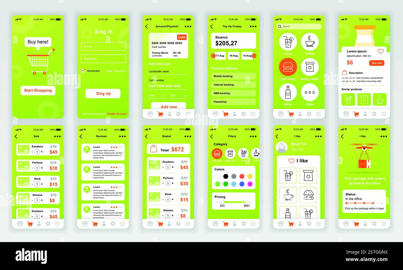 Set of UI, UX, GUI screens Shopping app flat design template for mobile ...