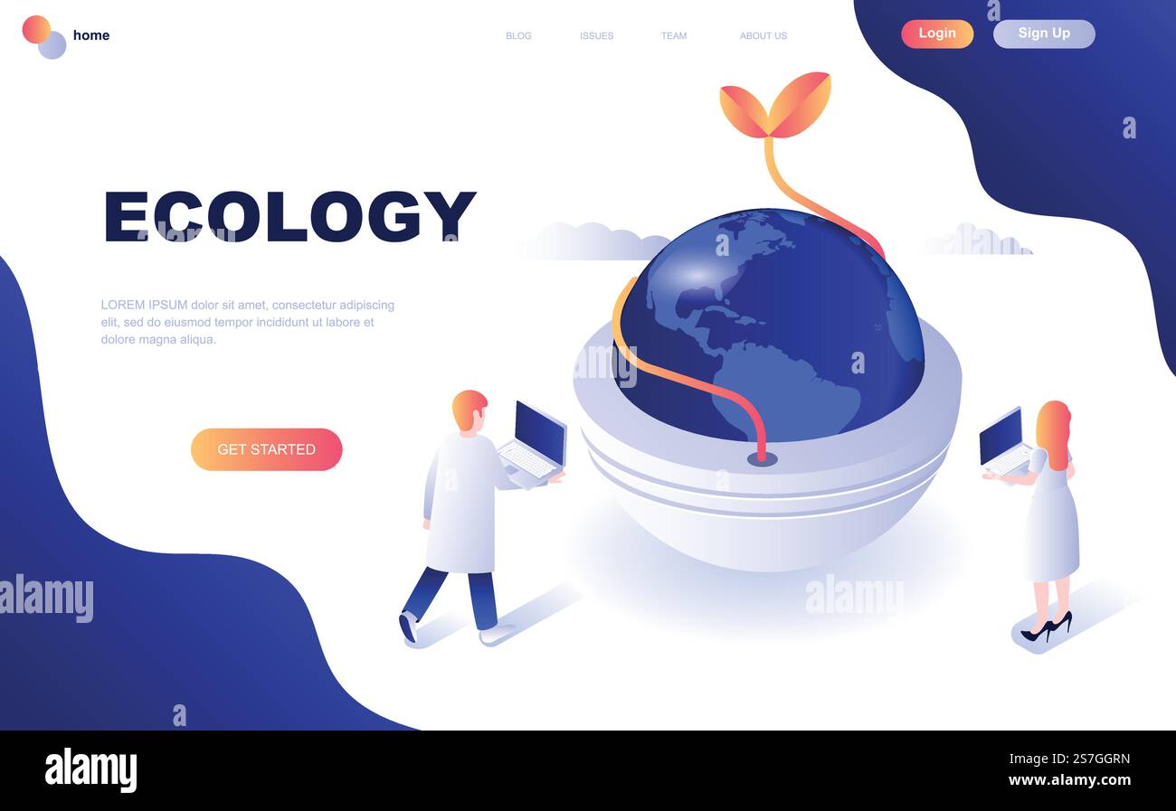 Modern flat design isometric concept of Ecology Earth decorated people ...