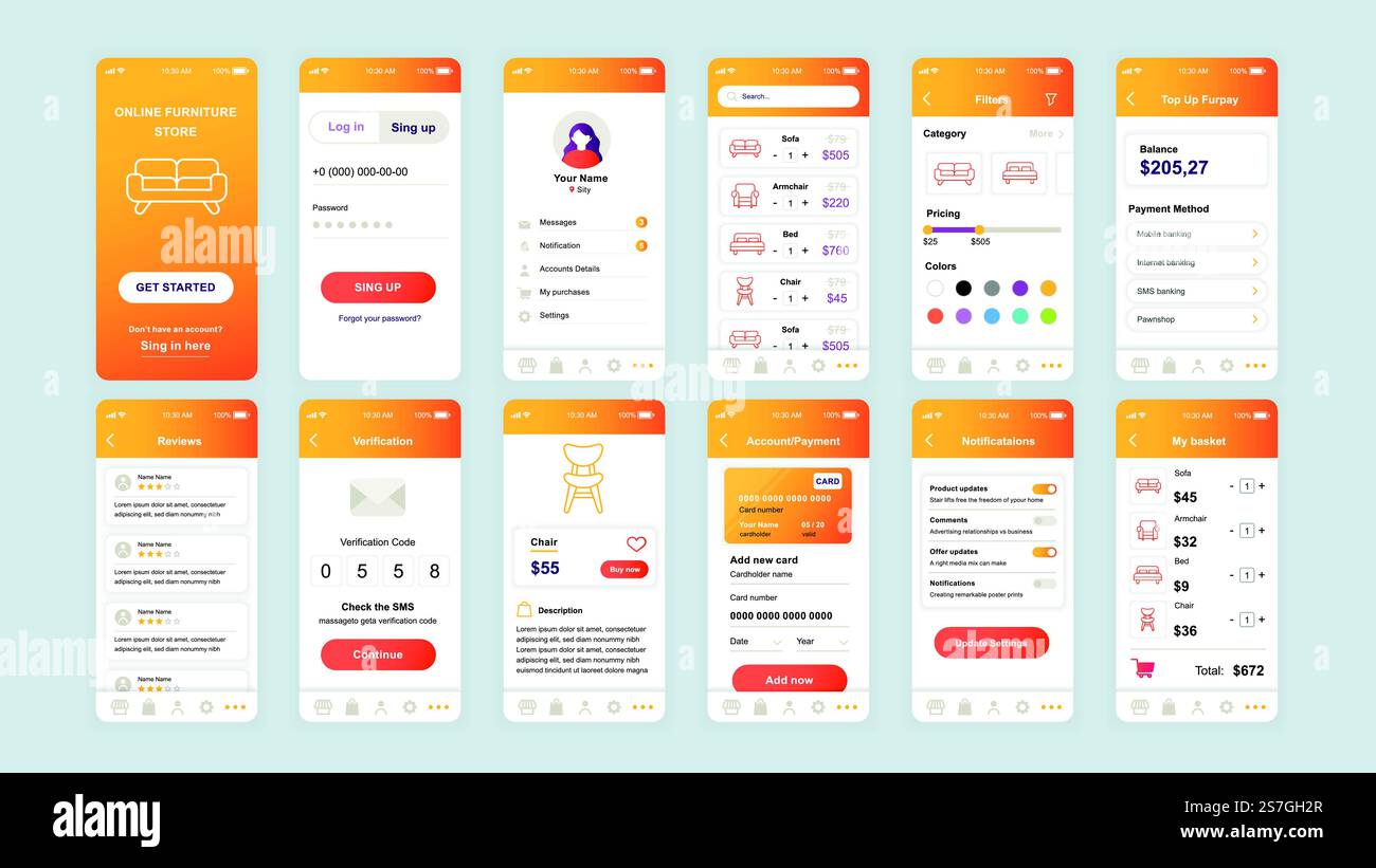 Set of UI, UX, GUI screens Shopping app flat design template for mobile ...