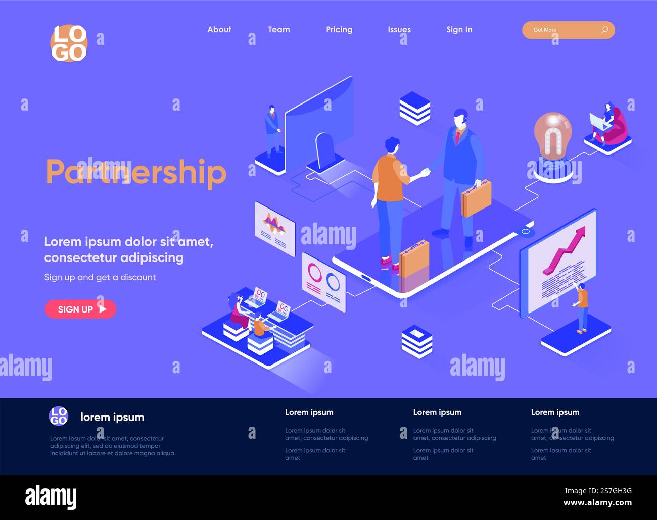 Partnership isometric landing page. Business collaboration, partners ...