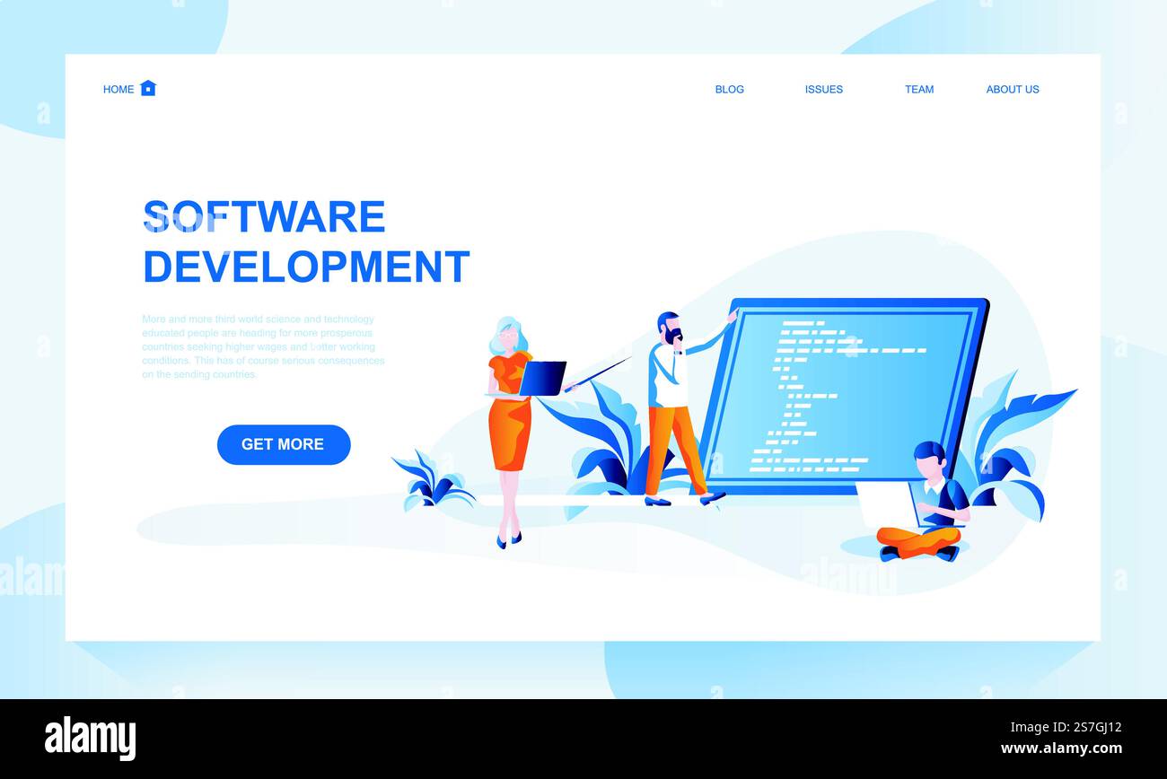 Software development vector landing page template with header ...