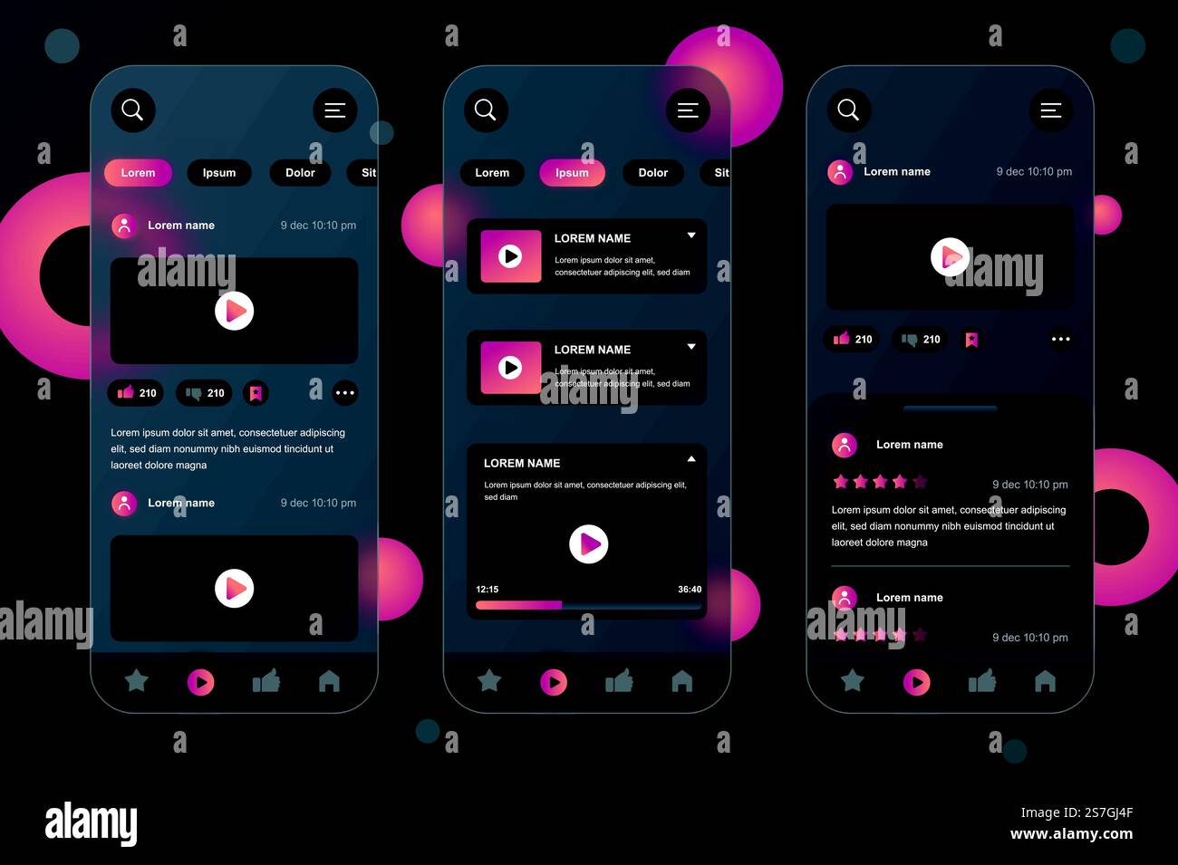 Video tube neumorphic elements kit for mobile app. Video player, live ...