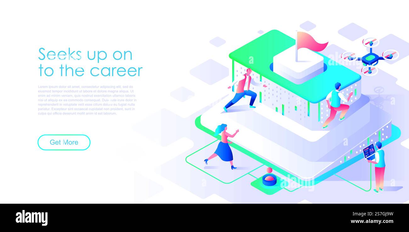 Seek up on to career isometric landing page vector template. Business ...