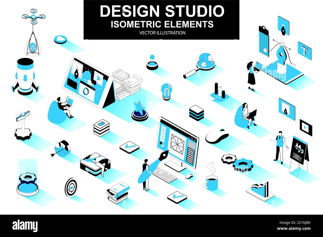 Design studio bundle of isometric elements. Ui UX design, font ...