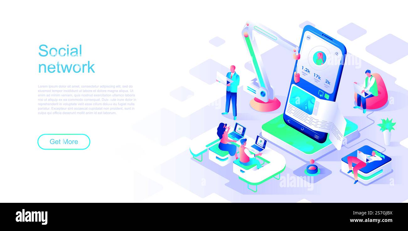 Social network landing page vector template. Online digital blog ...