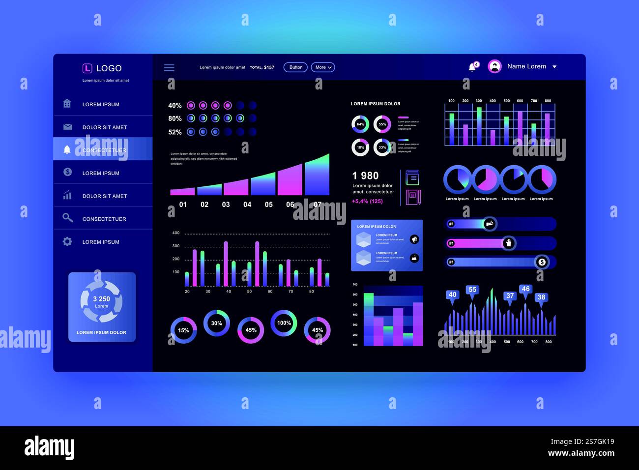 Dashboard UI. Admin panel vector design template with infographic ...