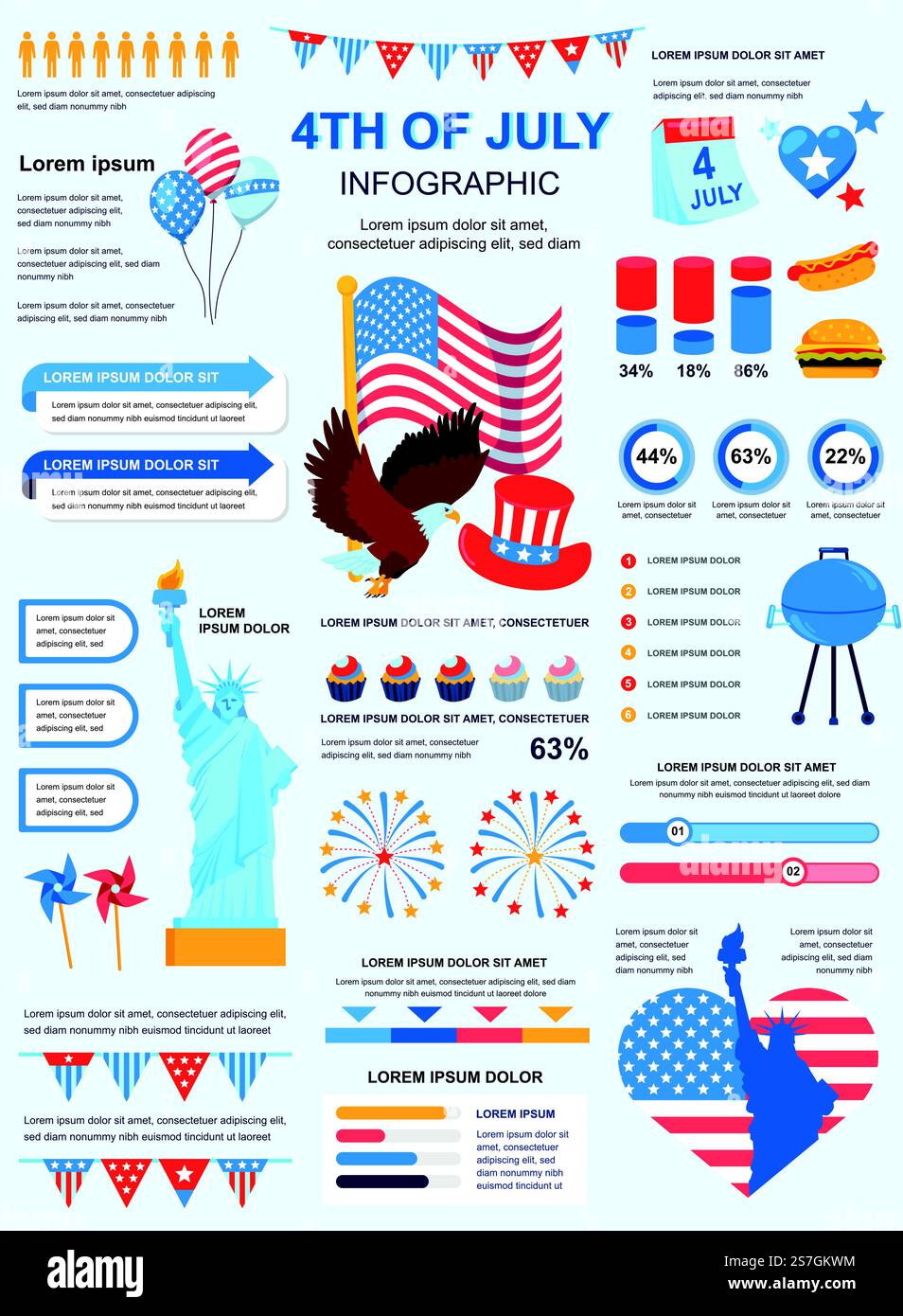 July Events Graphics 4th of July banner with infographic elements. Holiday poster template ...