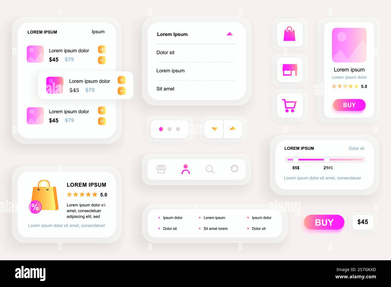 GUI elements for shopping mobile app. Shopping platform, product rating ... image.