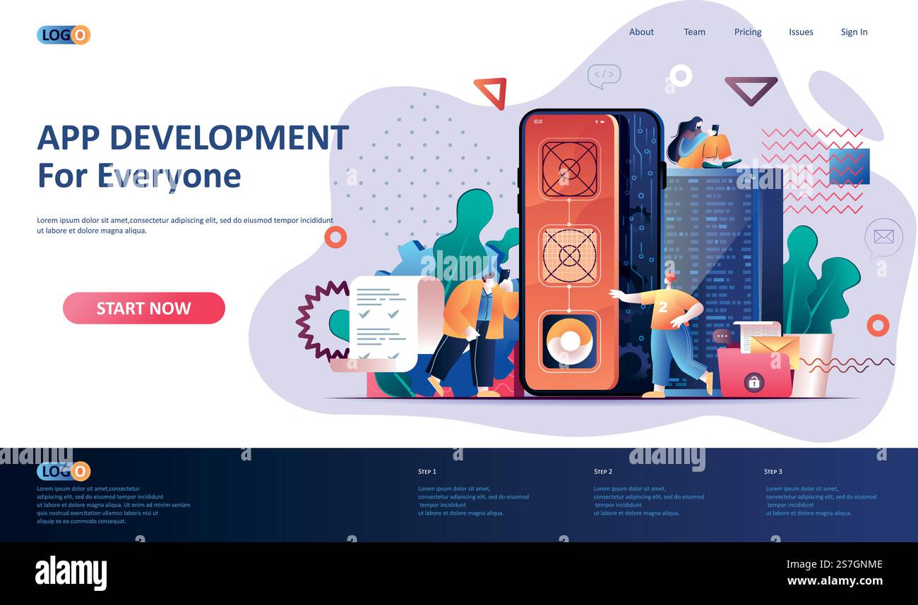 App development flat landing page template. Mobile application design ...