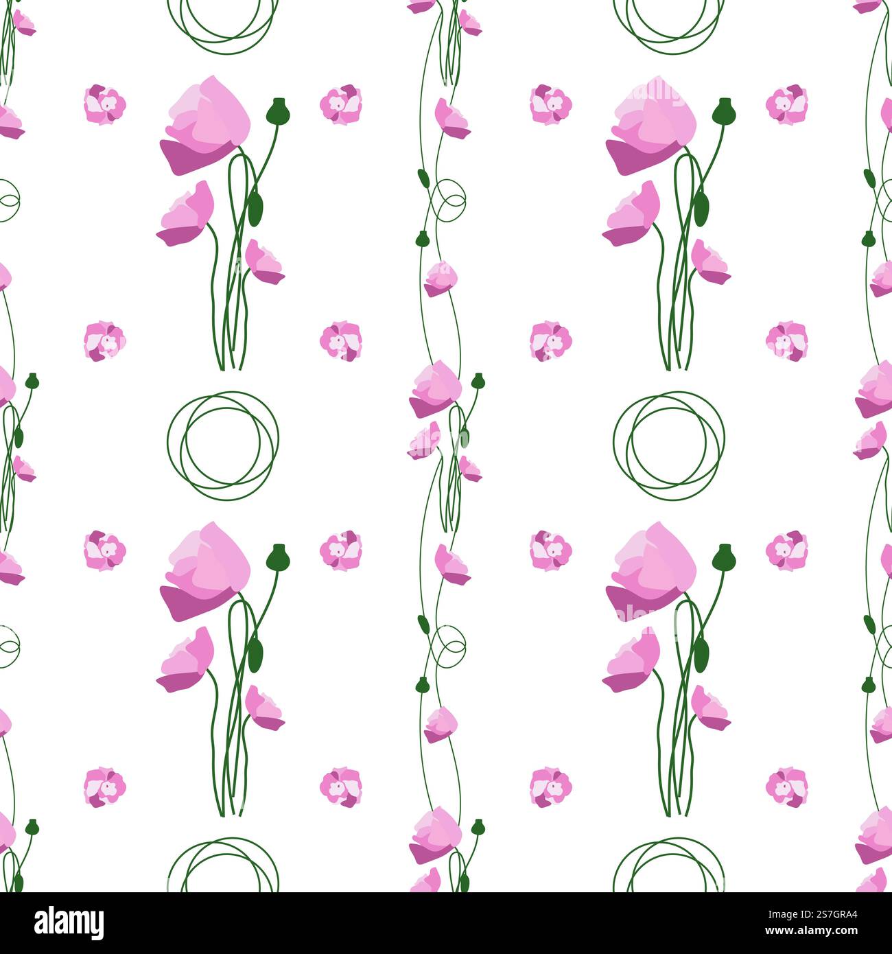 Poppy Pattern Geometric Summer flowers and leaves pattern seamless. Delicate red poppies and ...