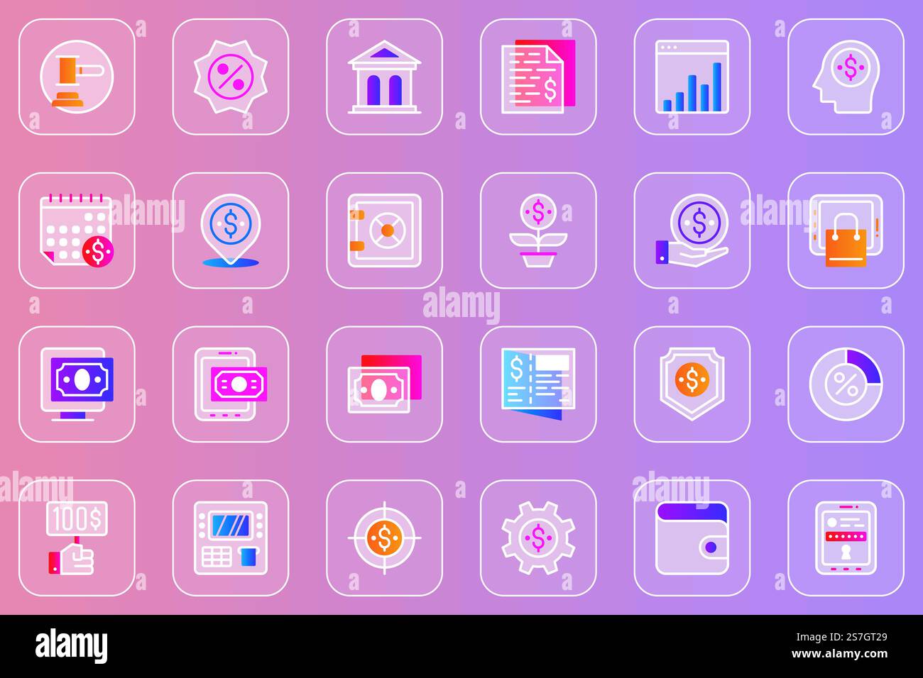 Online banking web glassmorphic icons set. Pack outline pictograms of ...