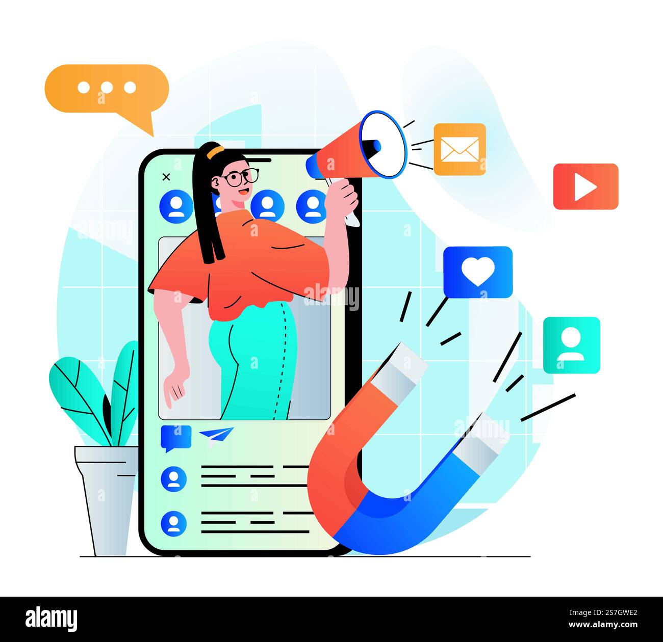 Picture of Social media marketing concept in modern flat design. Woman with ...