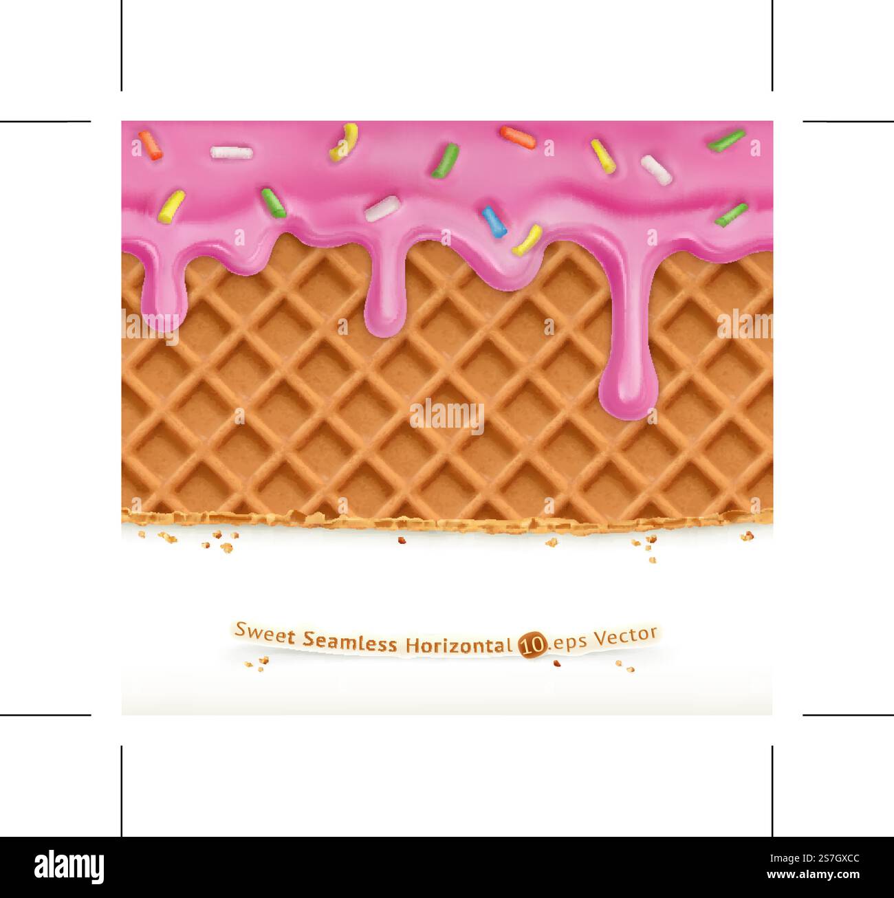 Waffles and glaze, horizontal seamless vector pattern Stock Vector