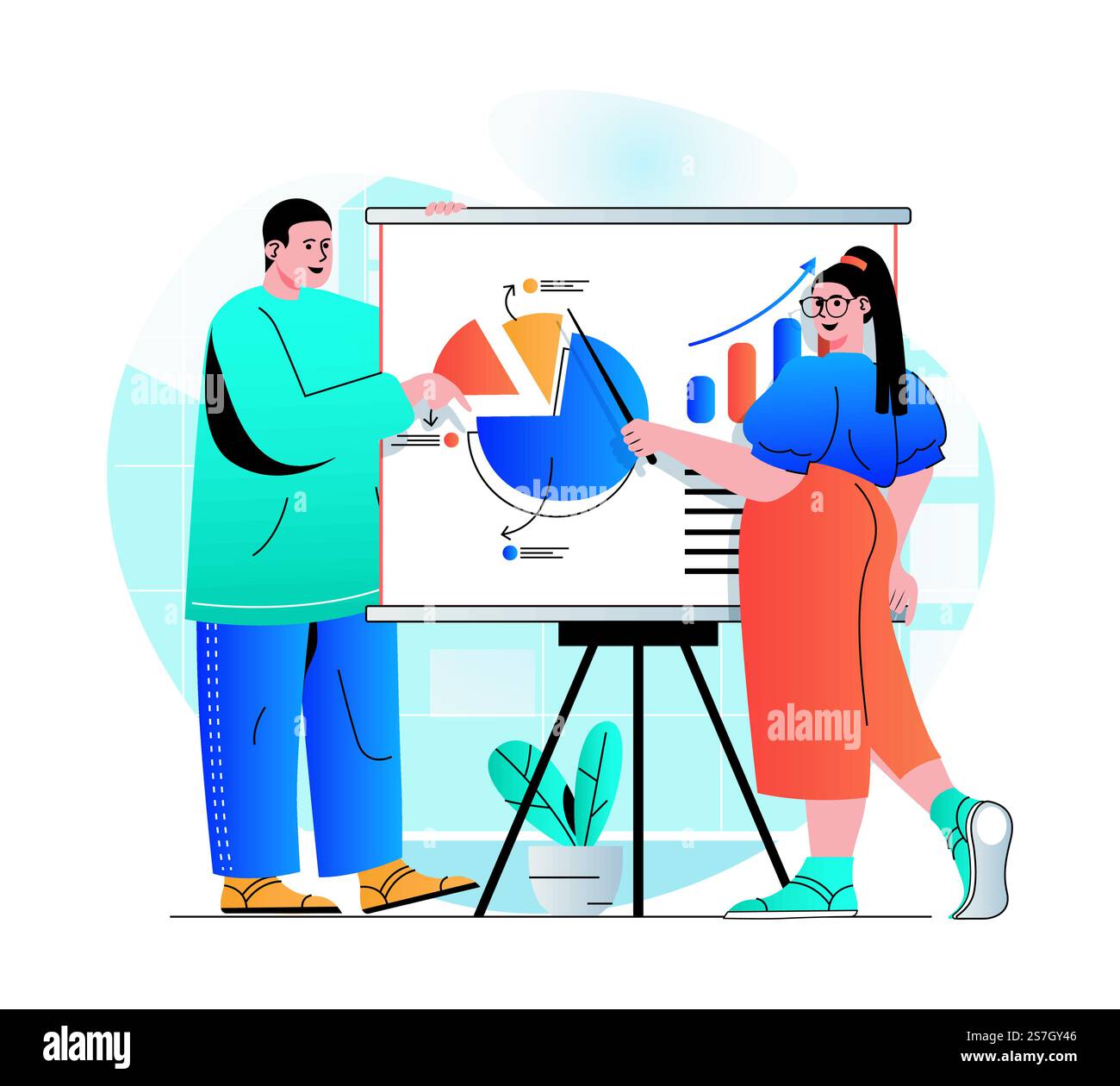 Sales performance concept in modern flat design. Team analyzes data and ...